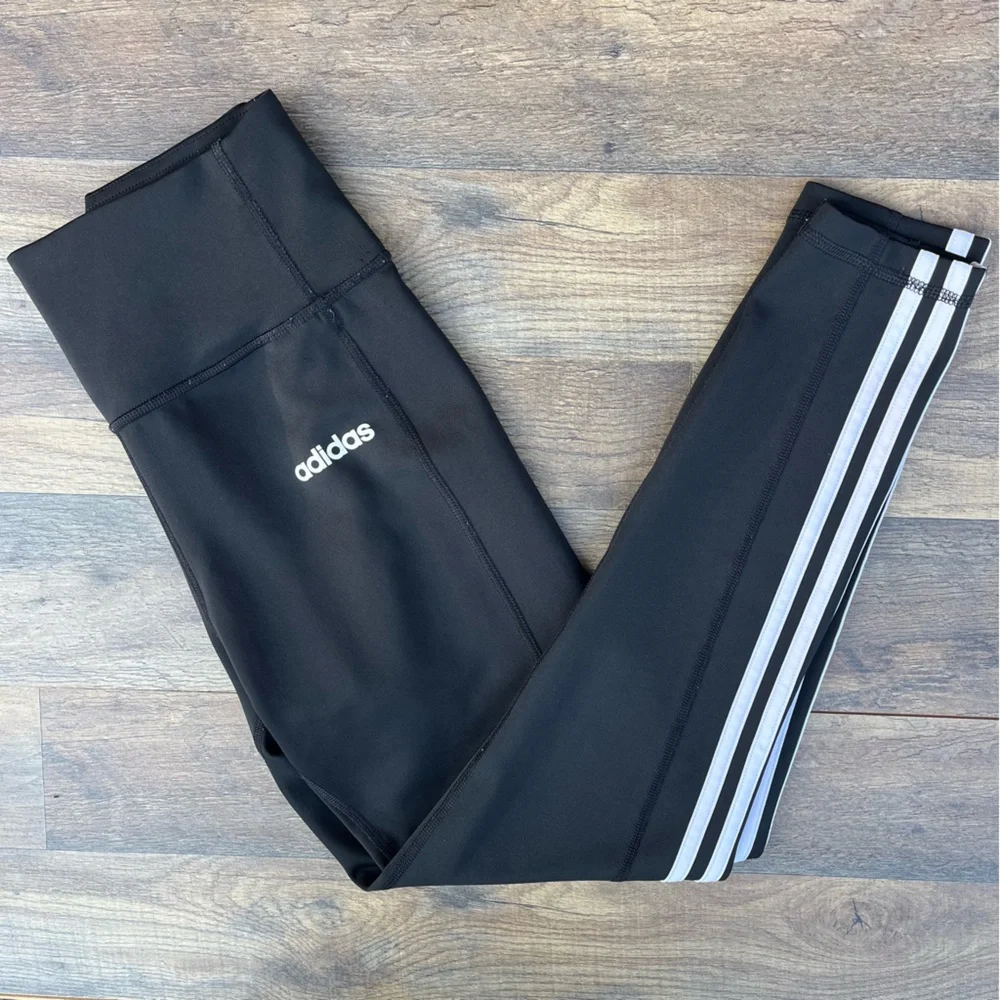 Adidas Climalite Black Leggings with White Stripes Medium - Picture 3 of 7